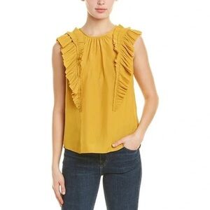 NWT Joie Cruzita Pleated Ruffle Sleeveless Blouse Top Golden Rod Yellow $198 M